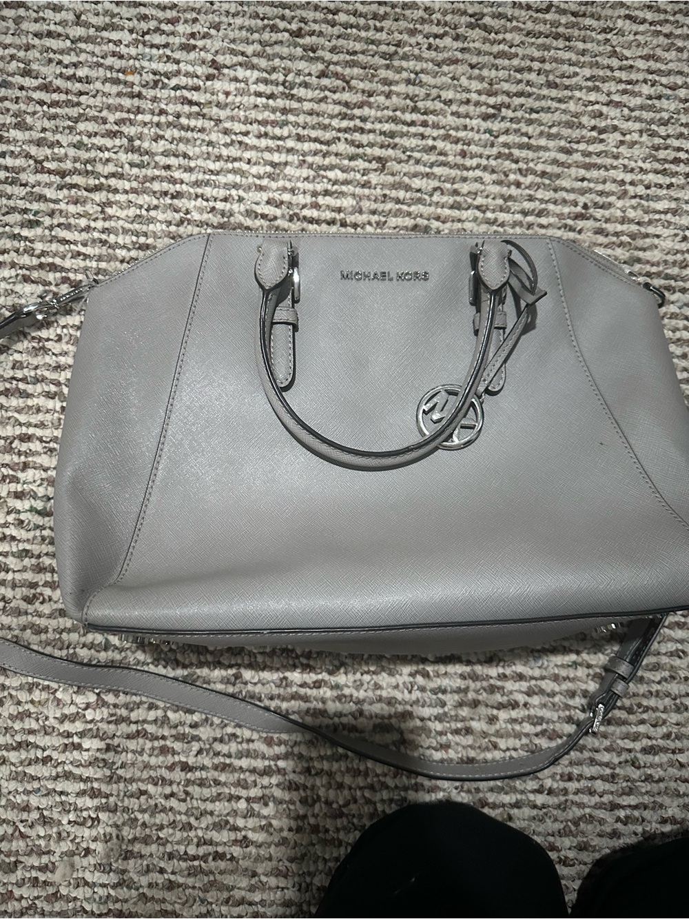 Michael Kors Light Gray Saffiano Satchel with MK Charm